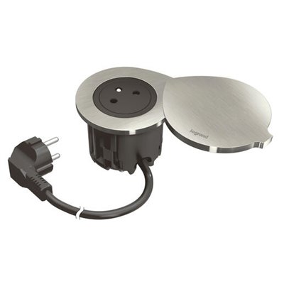 Toma empotrada 2P+T y tapa LEGRAND serie INCARA cable 2m y clavija 2P+T 654728 Metálica