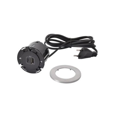 Cargador empotrado USB A+C LEGRAND serie INCARA cable 2m y clavija 2P+T 654732 Metálico