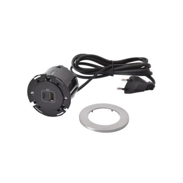Cargador empotrado USB A+C LEGRAND serie INCARA cable 2m y clavija 2P+T 654732 Metálico