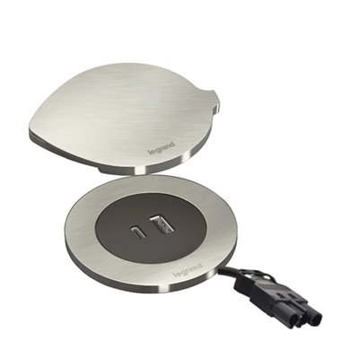Cargador empotrado USB A+C con tapa LEGRAND INCARA conector Wieland 654733F Metálico