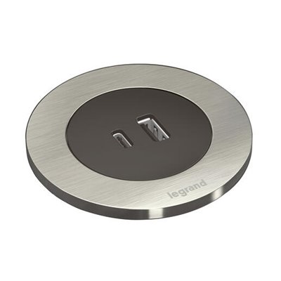 Cargador empotrado USB A+C con tapa LEGRAND INCARA cable 2m y clavija 2P+T 654733 Metálico