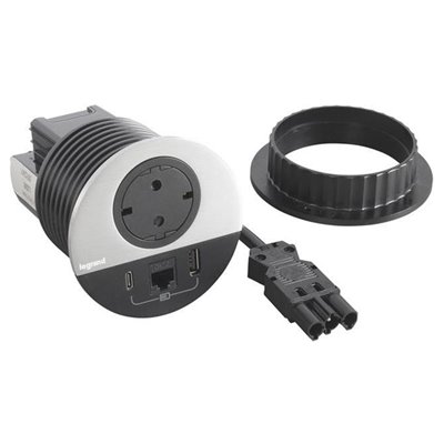 Toma empotrada 2P+T, USB A+C y RJ45 LEGRAND INCARA conector Wieland 654712F Metálico