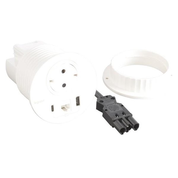 Toma empotrada 2P+T, USB A+C y RJ45 LEGRAND INCARA conector Wieland 654710F Blanco