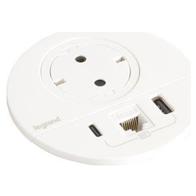 Toma empotrada 2P+T, USB A+C y RJ45 LEGRAND INCARA conector Wieland 654710F Blanco