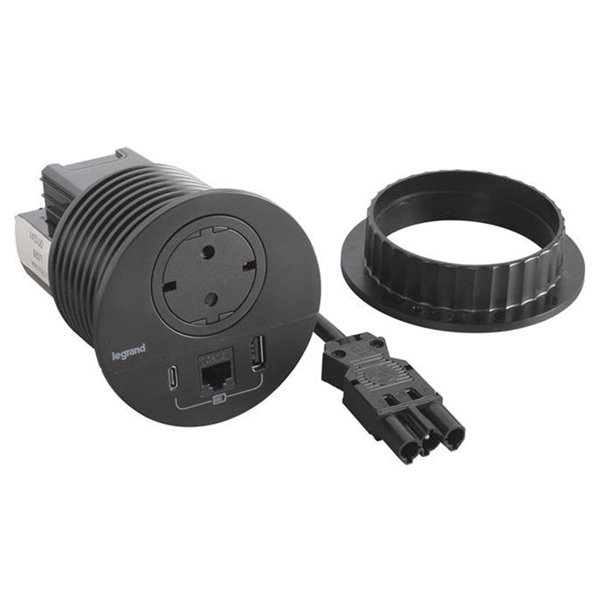 Toma empotrada 2P+T, USB A+C y RJ45 LEGRAND INCARA conector Wieland 654711F Negro
