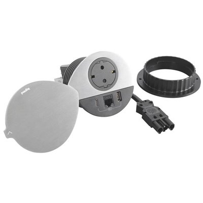 Toma empotrada 2P+T, USB A+C y RJ45 con tapa LEGRAND INCARA Wieland 654713F Metálico