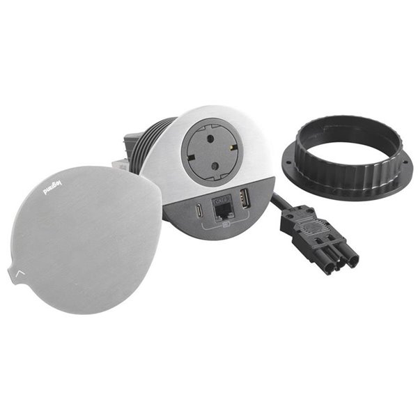 Toma empotrada 2P+T, USB A+C y RJ45 con tapa LEGRAND INCARA Wieland 654713F Metálico