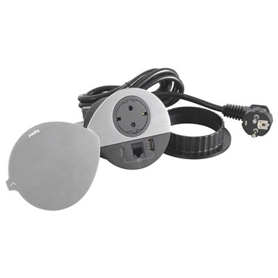 Toma empotrada 2P+T, USB A+C y RJ45 con tapa LEGRAND INCARA 2m clavija 2P+T 654713 Metálico