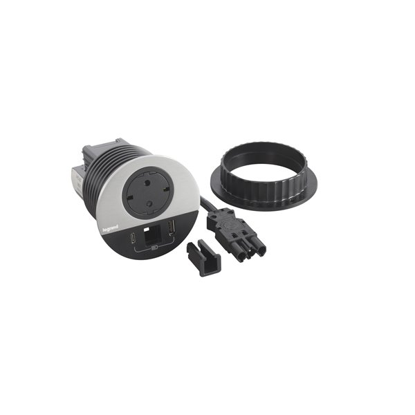 Toma empotrada 2P+T, USB A+C y salida LEGRAND INCARA Wieland 654716F Metálico