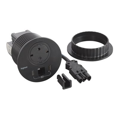 Toma empotrada 2P+T, USB A+C y salida LEGRAND INCARA Wieland 654715F Negro