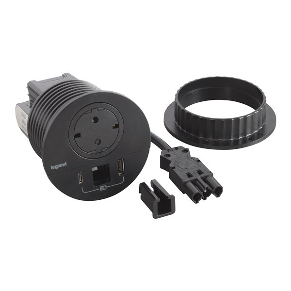 Toma empotrada 2P+T, USB A+C y salida LEGRAND INCARA Wieland 654715F Negro