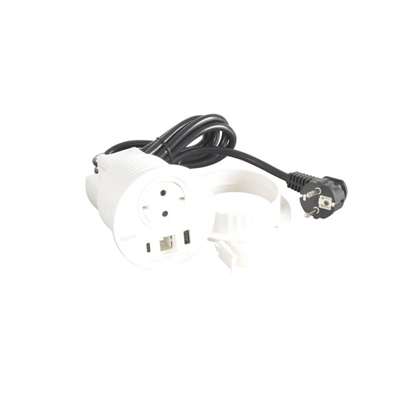 Toma empotrada 2P+T, USB A+C y salida LEGRAND INCARA 2m y 2P+T 654714 Blanco