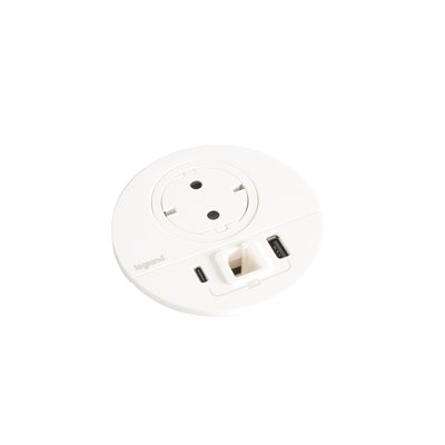 Toma empotrada 2P+T, USB A+C y salida LEGRAND INCARA 2m y 2P+T 654714 Blanco