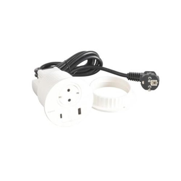 Toma empotrada 2P+T, USB A+C LEGRAND INCARA 2m clavija 2P+T 655044 Blanco