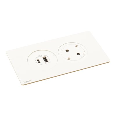 Bloque empotrado 2P+T y USB A+C LEGRAND INCARA DisqIn 654746 Blanco