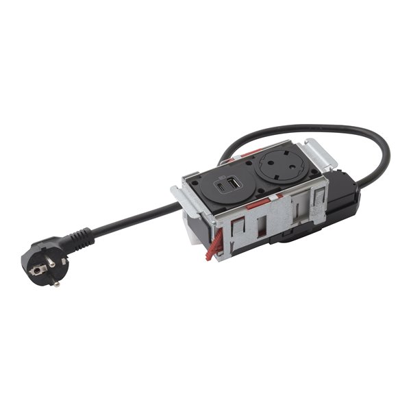 Bloque empotrado 2P+T y USB A+C LEGRAND INCARA DisqIn 654749 Negro