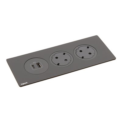 Bloque empotrado 2x 2P+T y USB A+C LEGRAND INCARA DisqIn 654750 Negro