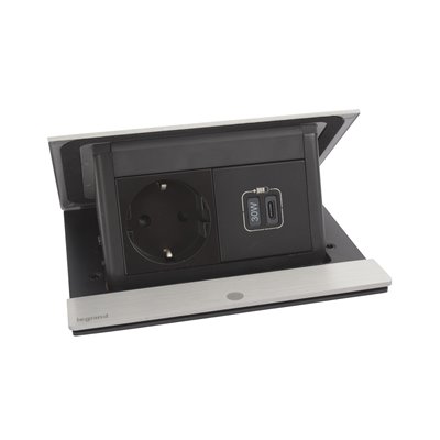 Caja empotrar 4 módulos LEGRAND INCARA Pop-up 2P+T y USB C 654828 Aluminio pulido