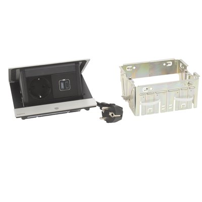 Caja empotrar 4 módulos LEGRAND INCARA Pop-up 2P+T y USB C 654828 Aluminio pulido