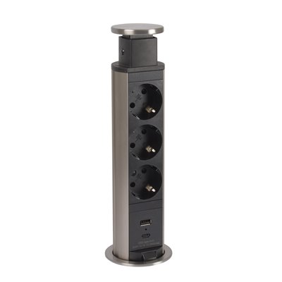Torre empotrada LEGRAND INCARA Tower 60 3x 2P+T y USB A+C 654974 Metal/Negro