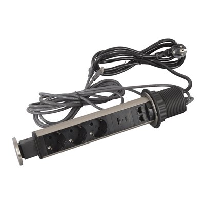 Torre empotrada LEGRAND INCARA Tower 60 3x 2P+T, 2x RJ45 y USB A+C 654975 Metal/Negro