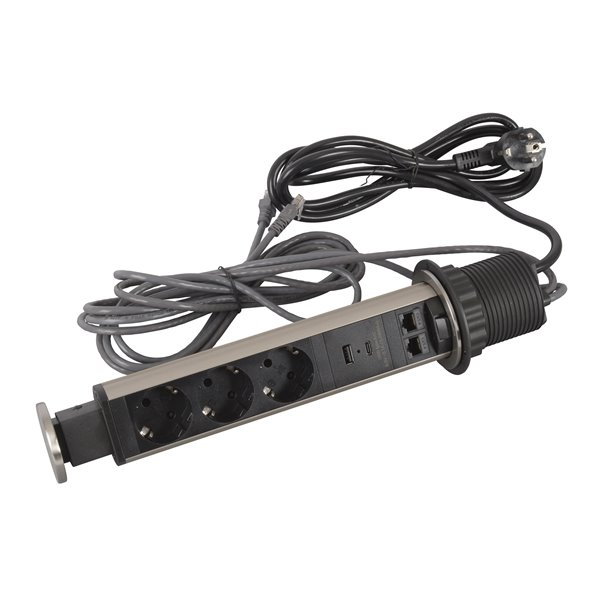 Torre empotrada LEGRAND INCARA Tower 60 3x 2P+T, 2x RJ45 y USB A+C 654975 Metal/Negro