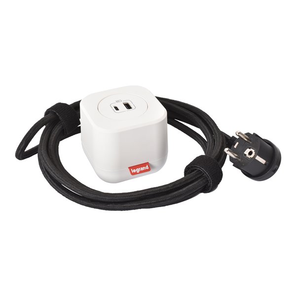 Kit cargador USB A+C LEGRAND INCARA Electr´On 15W 2.5m cable 654922 Blanco