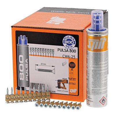 Pack 500 Clavos CW6-25 CROCO + 1 cartucho de gas para madera SPIT 057562