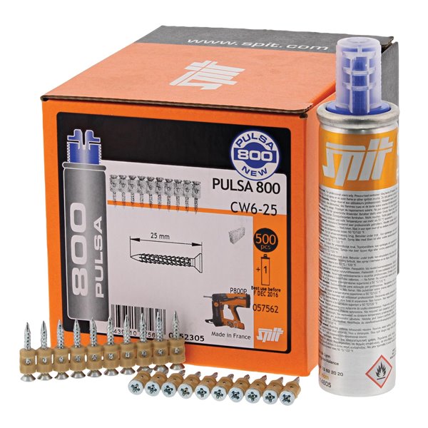 Pack 500 Clavos CW6-25 CROCO + 1 cartucho de gas para madera SPIT 057562