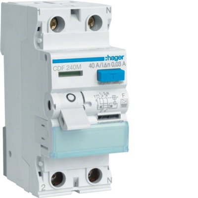 Diferencial Hager 2P 40A 30mA Tipo F terciario CDF240M