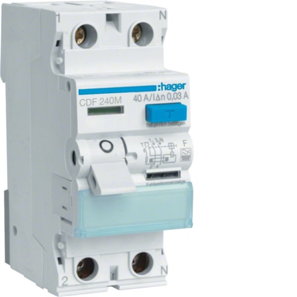 Diferencial Hager 2P 40A 30mA Tipo F terciario CDF240M