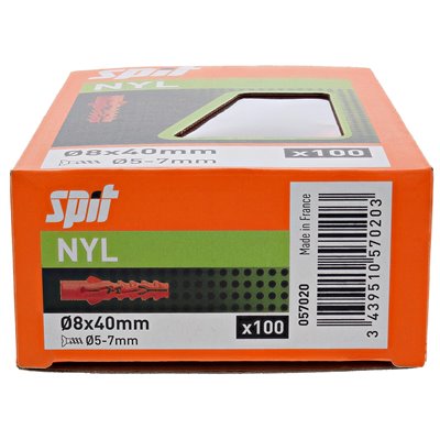 Caja 100 anclajes NYL de nailon sin collareta 8x40mm SPIT 057020