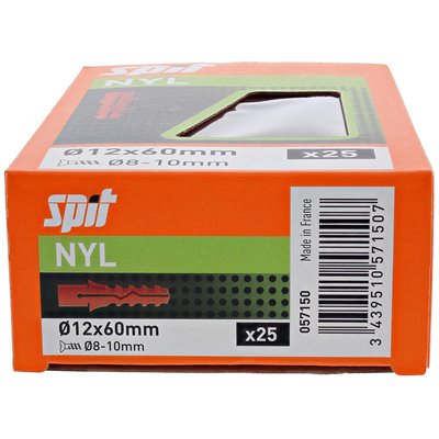 Caja 25 anclajes NYL de nailon sin collareta 12x60mm SPIT 057150