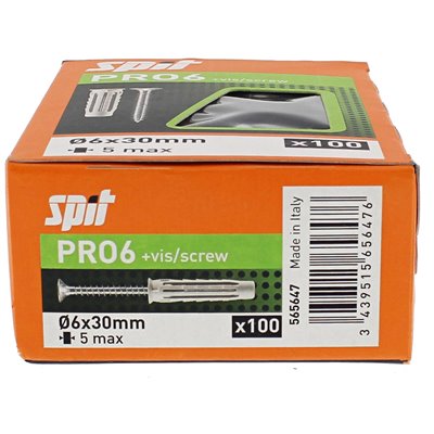 Caja 100 anclajes PRO 6 de nailon con tornillo 6x30mm SPIT 565647
