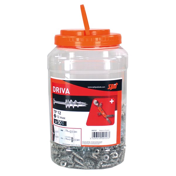 Bidón 500 anclajes autorroscantes DRIVA para yeso/cartón TP12 SPIT 055727