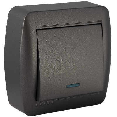 Conmutador interruptor luminoso 10AX 250V de superficie Mural SOLERA MUR02ILNGU Grafito