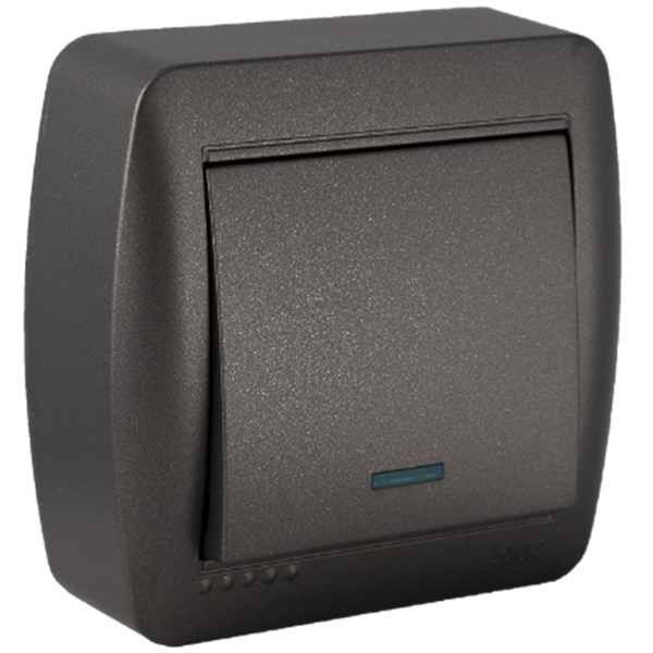 Conmutador interruptor luminoso 10AX 250V de superficie Mural SOLERA MUR02ILNGU Grafito