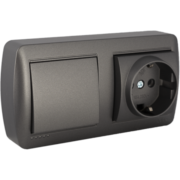 Base fija 2P+T 16A 250V + Conmutador de superficie serie Mural SOLERA MUR63NGU Grafito