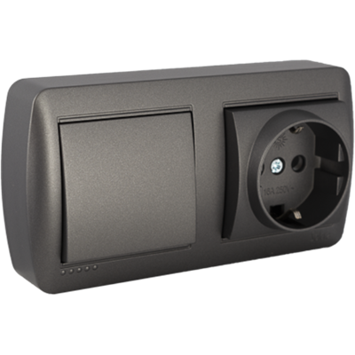 Base fija 2P+T 16A 250V + Conmutador cruce de superficie serie Mural SOLERA MUR96NGU Grafito