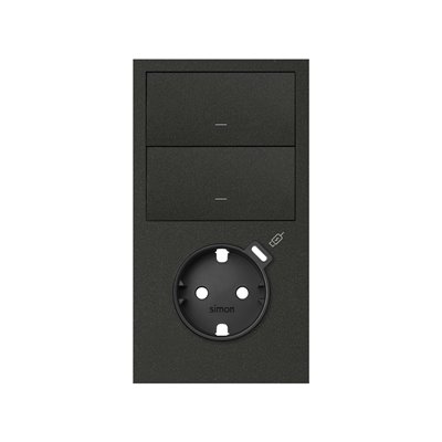 Kit vertical frontal SIMON 100 2 elementos, 2 teclas + base con USB C 10020250-238 Negro mate