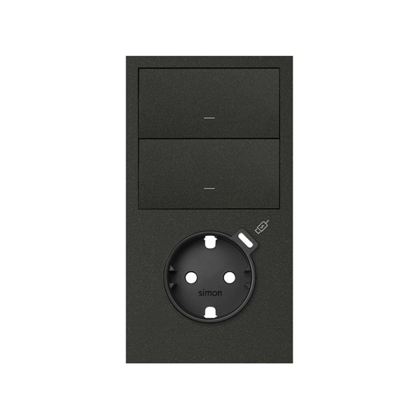 Kit vertical frontal SIMON 100 2 elementos, 2 teclas + base con USB C 10020250-238 Negro mate