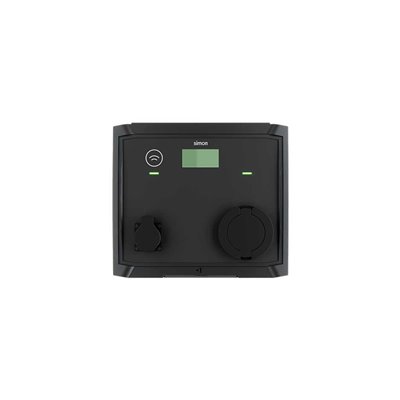 Punto recarga pared toma T2 Monofásico 7,4 kW + Schuko + Módem 4G + Automático y diferencial SIMON SM20 Business 0641341-100