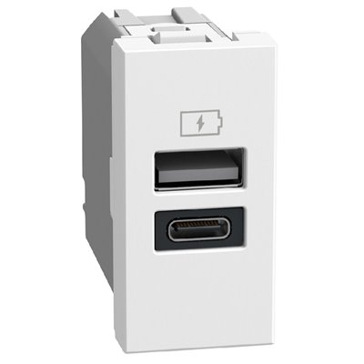 Cargador USB 1+1 x tipo A+C 1 módulo BTICINO Light Now YW4191AC white