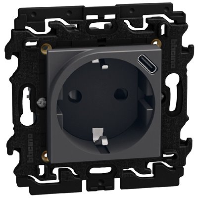 Toma corriente + USB tipo C 2 módulos BTICINO Light Now YD4141USB dark